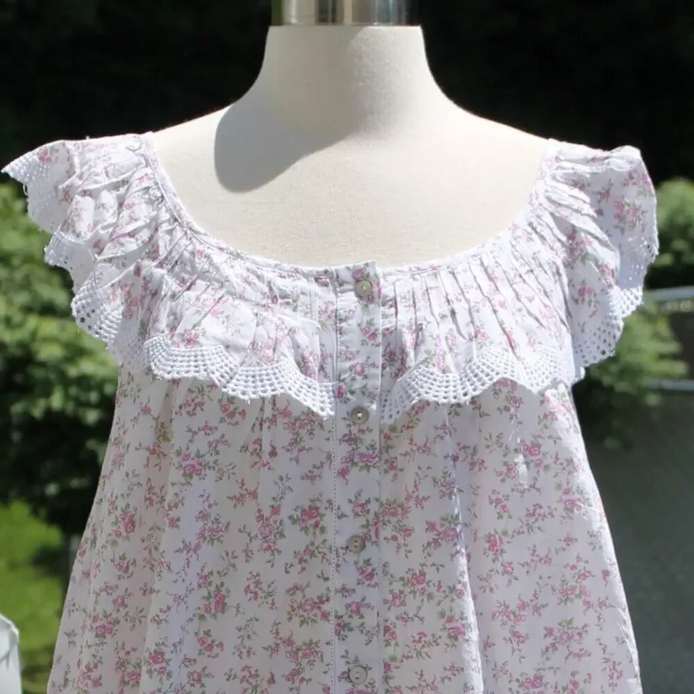 Rachel Ashwell Women's Ditsy Floral Cotton Sweet Babydoll Nightgown Size Medium - Picture 8 of 14